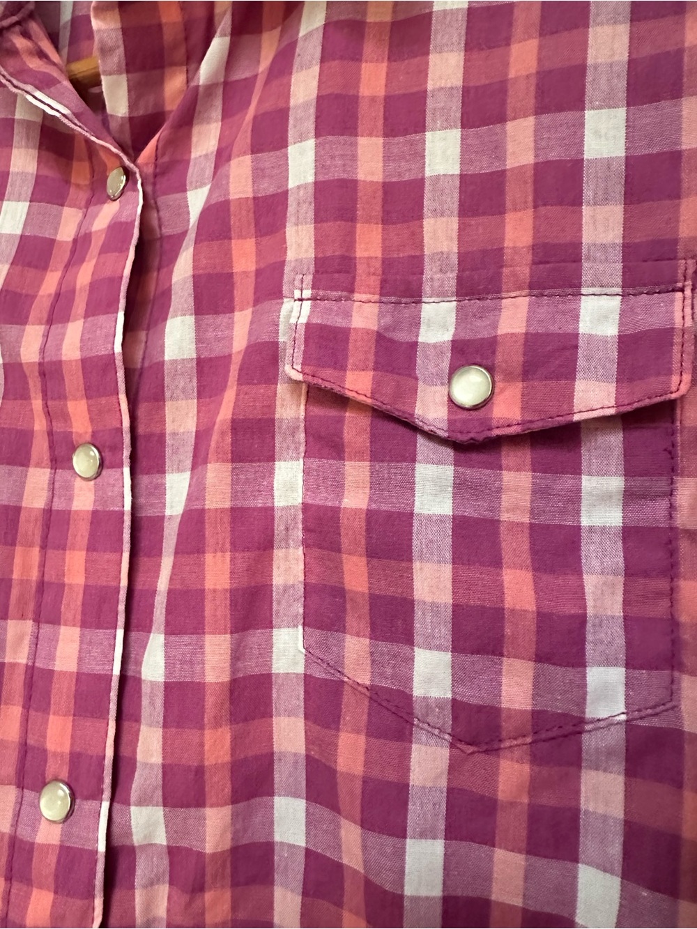 Wrancher by Wrangler Pearl Snap Shirt Women’s Medium Pink Purple Plaid - Picture 4 of 11